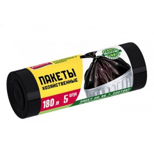 180л AV пакеты для садового и строительного мусора суперпрочные ПСД 5шт рулон черные 180л AV пакеты для садового и строительного мусора суперпрочные ПСД 5шт рулон черные